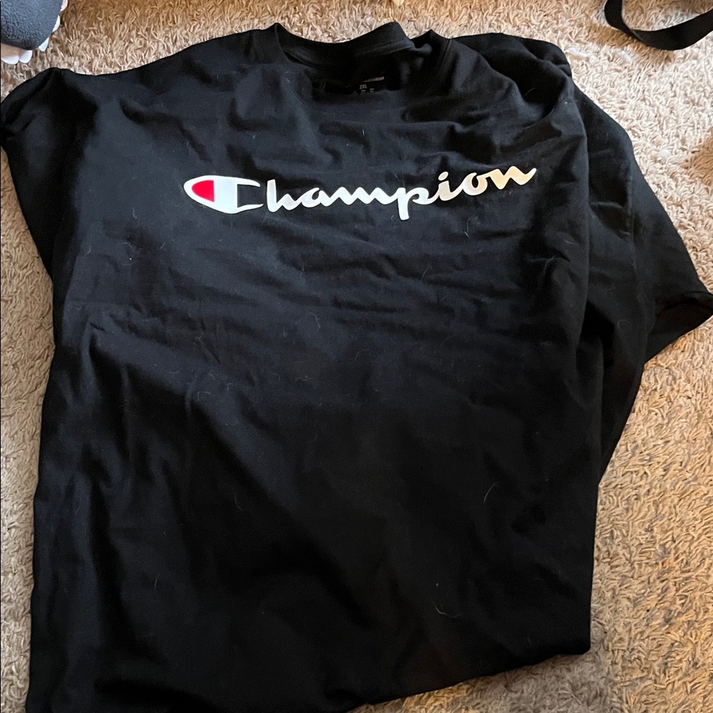 Champion Black Tee with Red and White Logo
